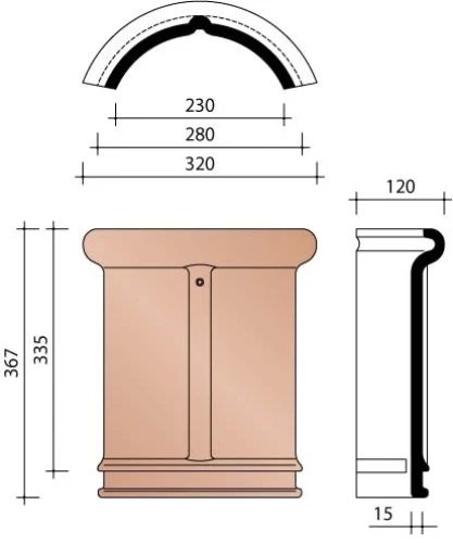 KORAMIC STORMPAN 44 1200 HALFRONDE VORST 230MM RUSTIEK 872