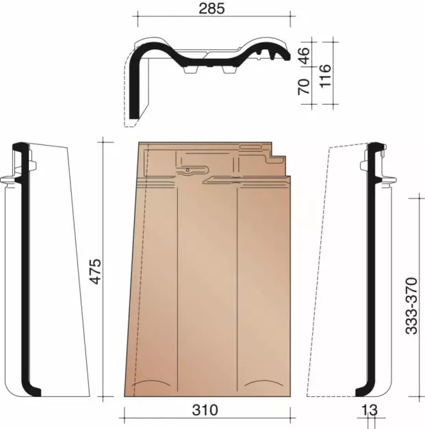 KORAMIC ALEGRA 10 TE 7080 LINKER GEVELPAN ZWART GEGLAZUURD